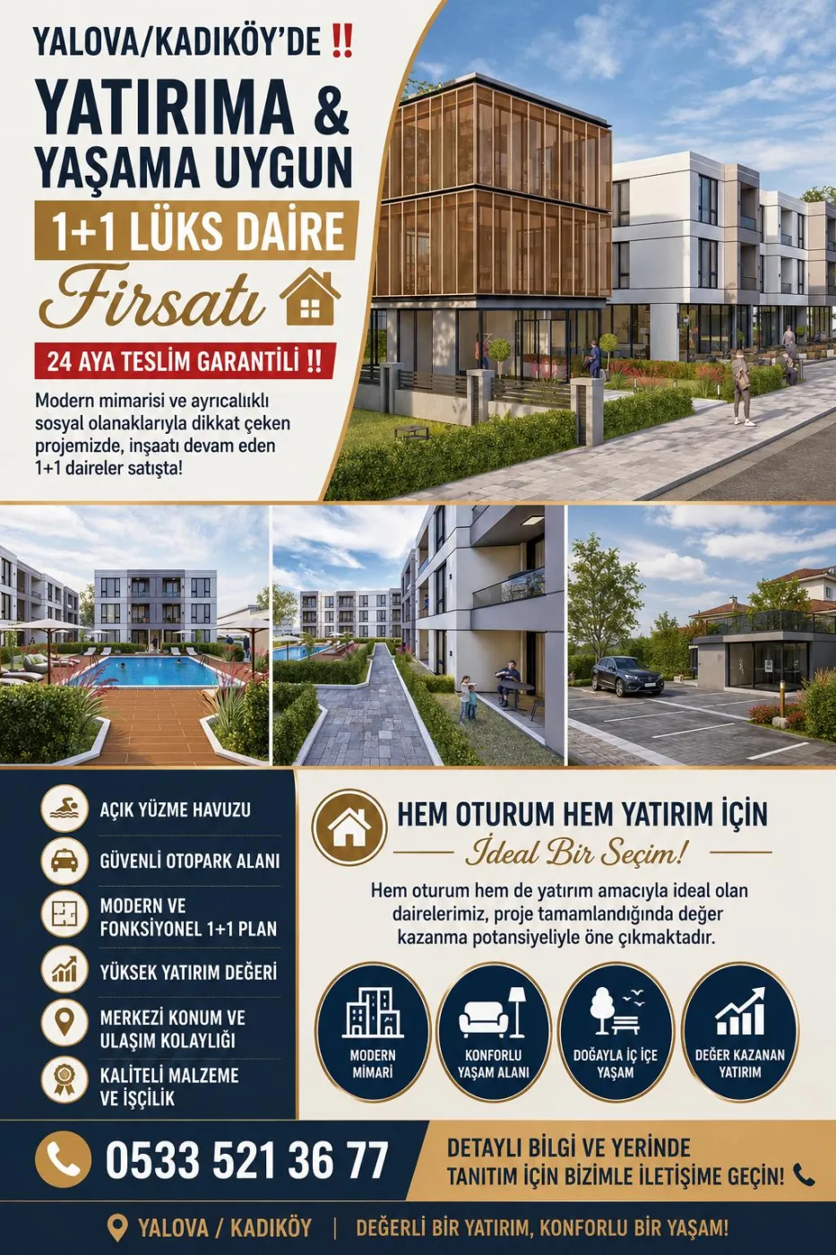 Yalova/Kadıköy ‘de, Yatırıma ve Yaşama Uygun 1+1 Lüks Daire Fırsatı ✨