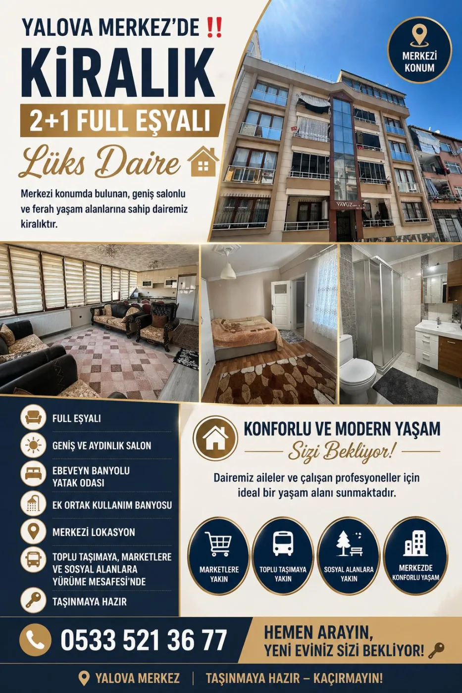 Cumhuriyet Caddesinde FULL EŞYALI Kiralık